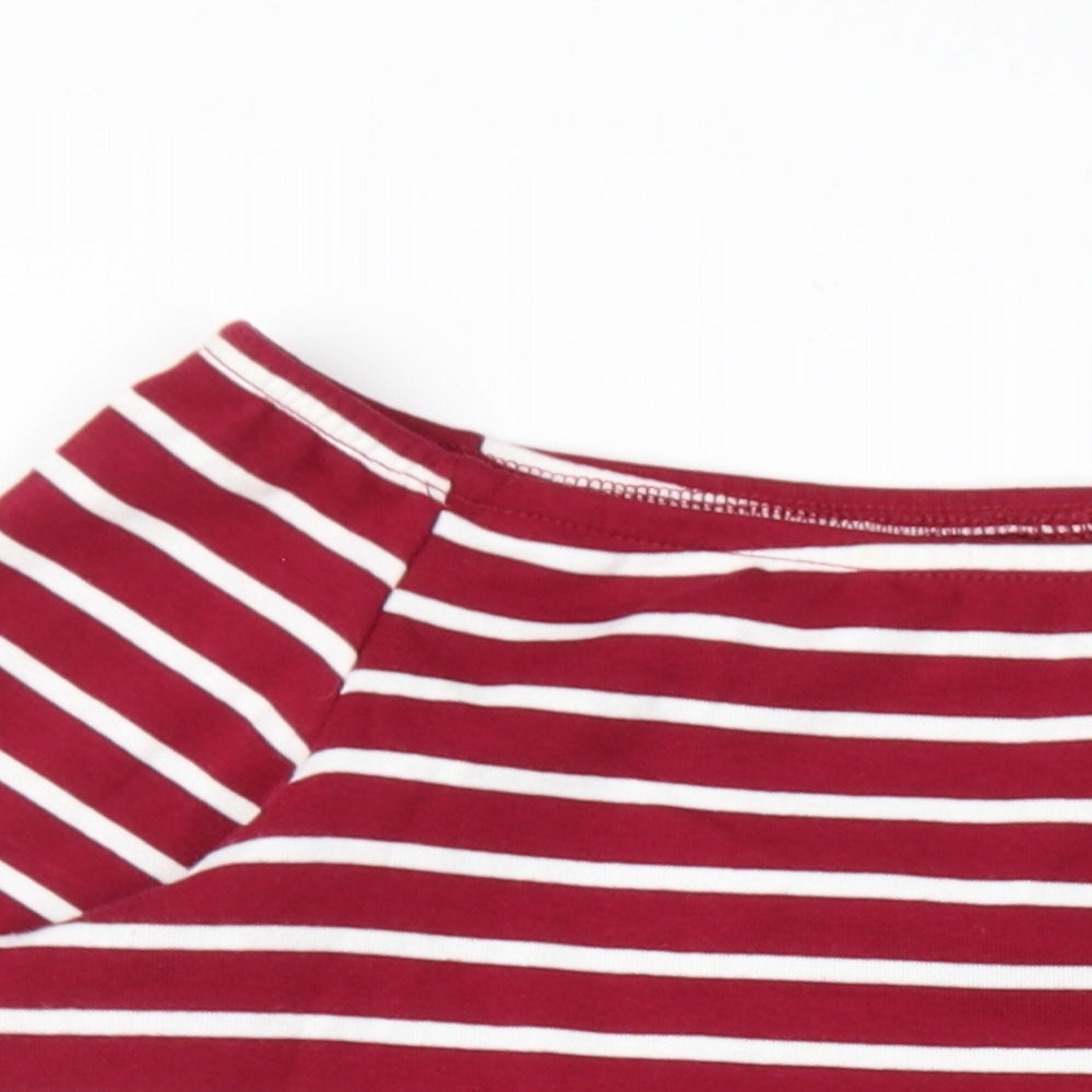 Glamorous Womens Red Striped Cotton A-Line Size M Off the Shoulder Pullover
