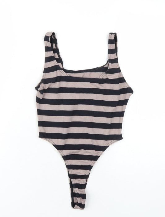 Rodeo Womens Black Striped Cotton Bodysuit One-Piece Size 14 Pullover