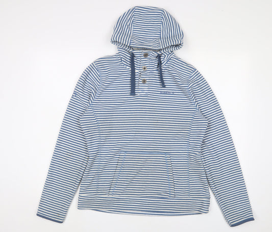 brasher Womens Blue Striped Polyester Pullover Hoodie Size 12 Button - Logo, Embroidered