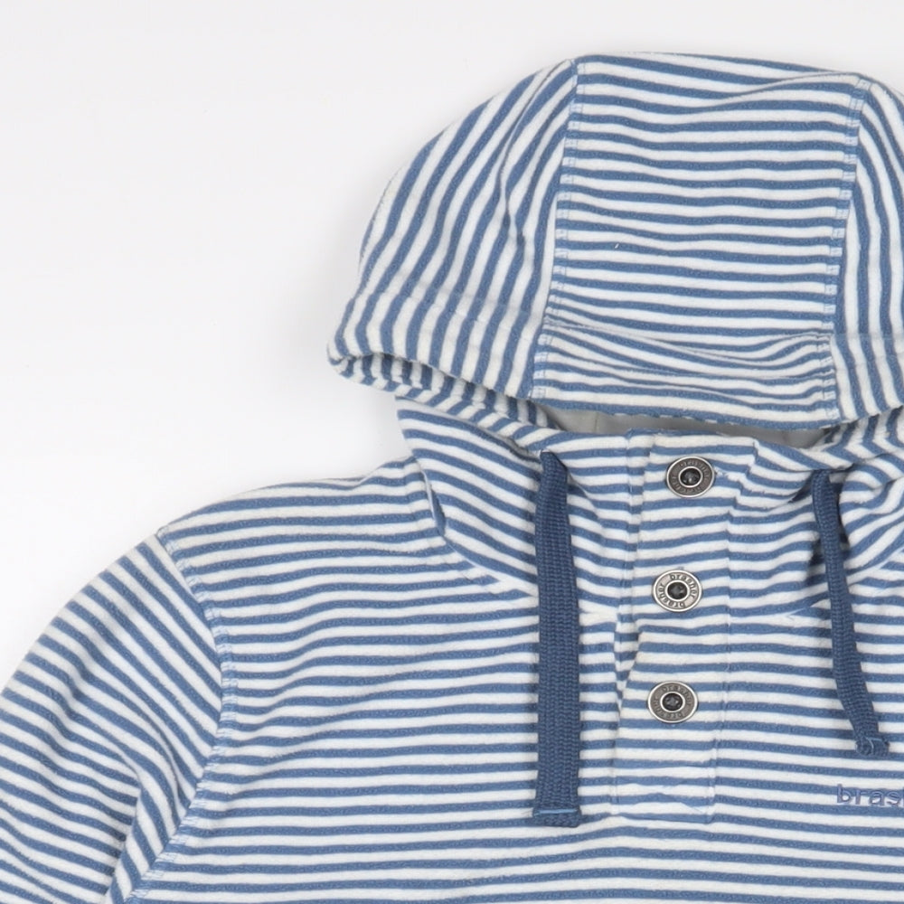 brasher Womens Blue Striped Polyester Pullover Hoodie Size 12 Button - Logo, Embroidered