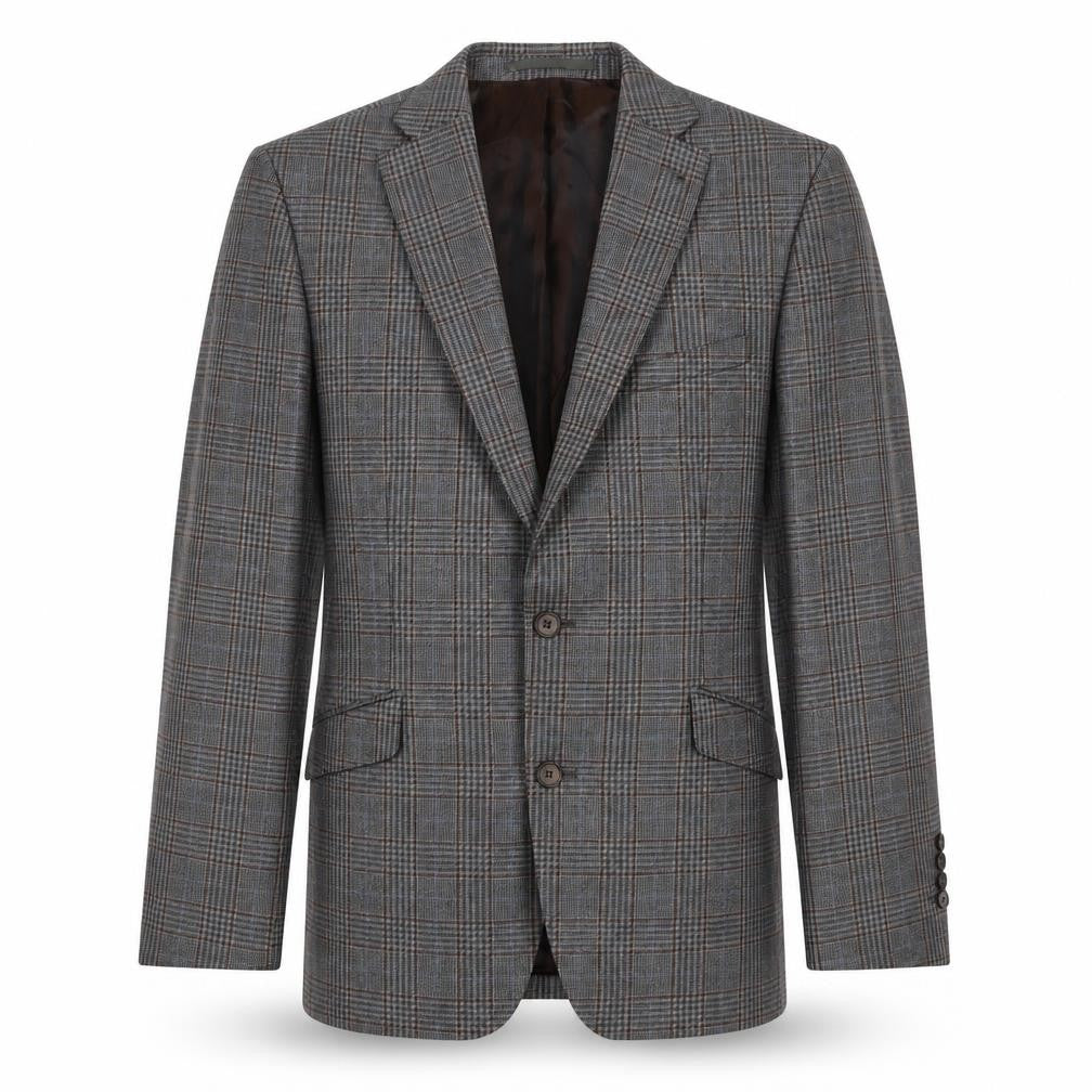 Front view of CHESS men’s green plaid wool jacket suit jacket, size 40, regular