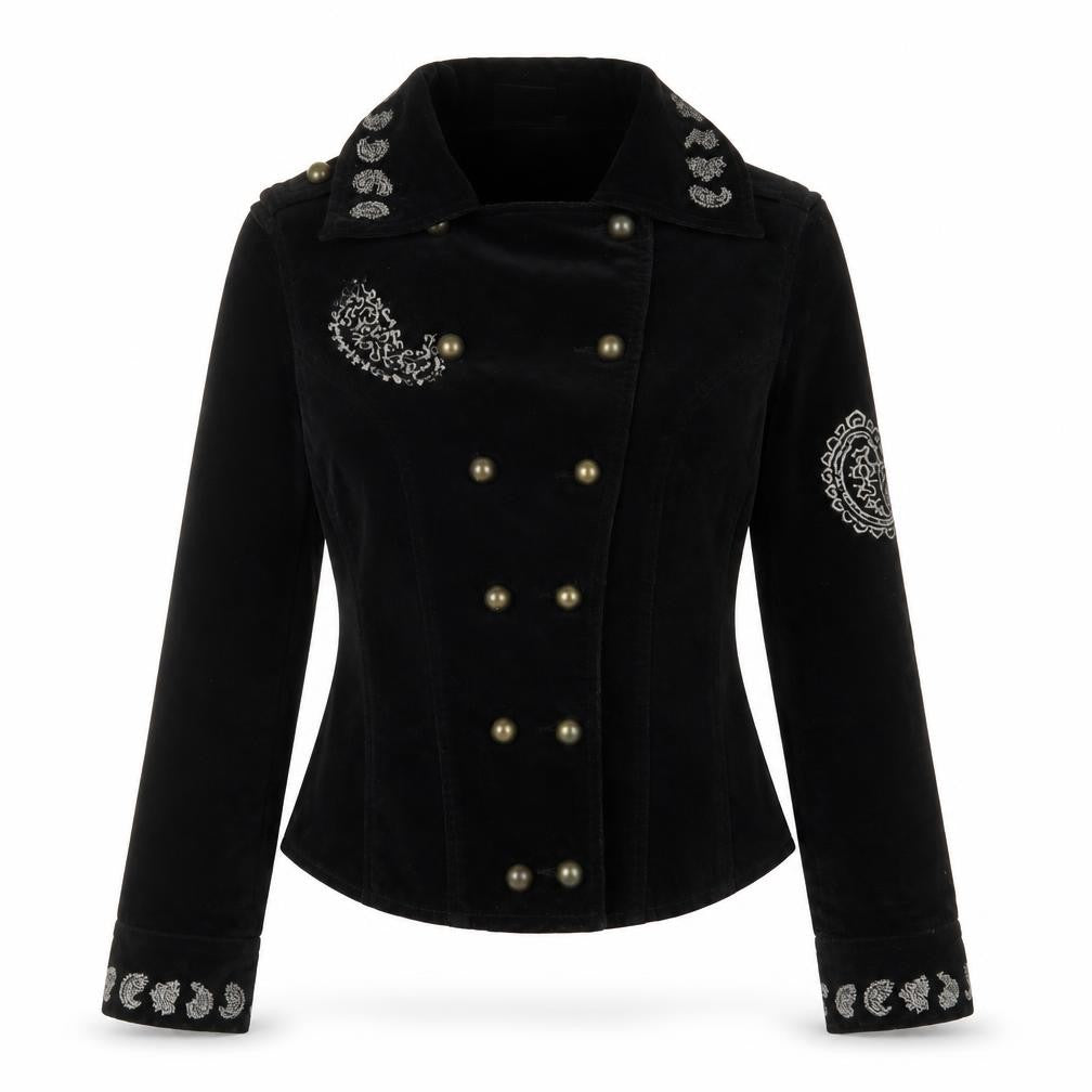 Y London Womens Black Jacket Size S Button - Embroidered