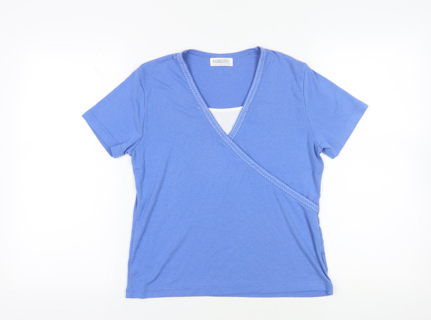 Fabrizio Blue Wrap V-Neck T-Shirt Large