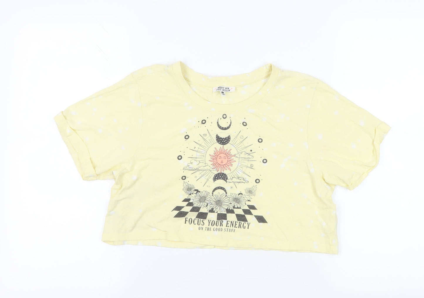 Messy Bun Yellow Cropped T-Shirt - Size S