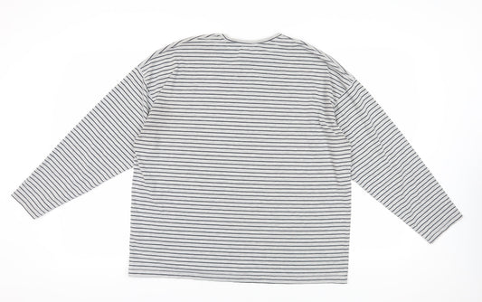 boohooMAN Grey Striped Long Sleeve T-Shirt XS