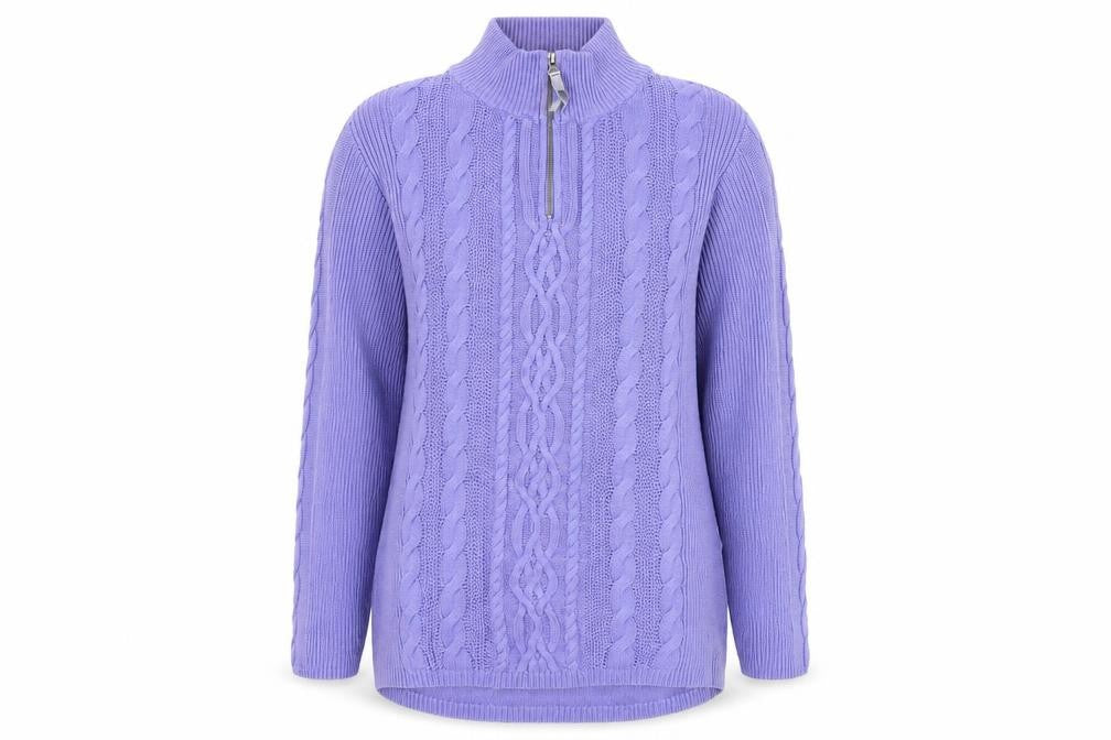 Front view of Dash Purple Cable-Knit High Neck Jumper, size 18