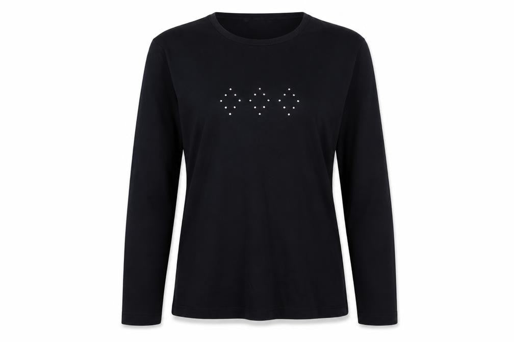 Front view of Casual Club Black Studded Long Sleeve T-Shirt, size 12
