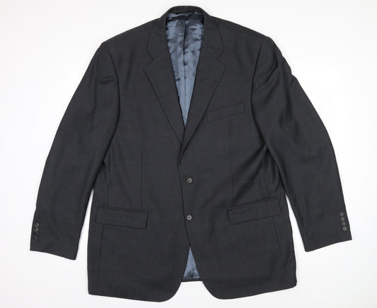 Marks and Spencer Mens Grey Striped Wool Jacket Blazer Size 46 Regular