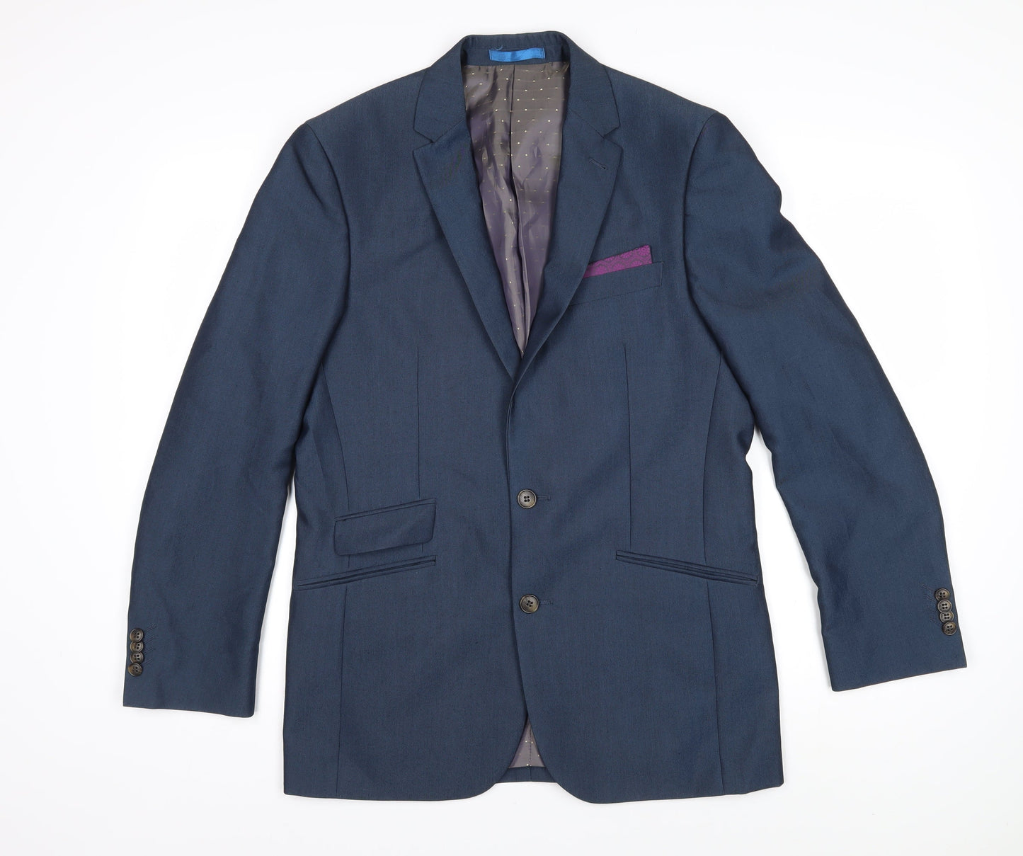 Greenwoods Mens Blue Houndstooth Polyester Jacket Blazer Size 38 Regular