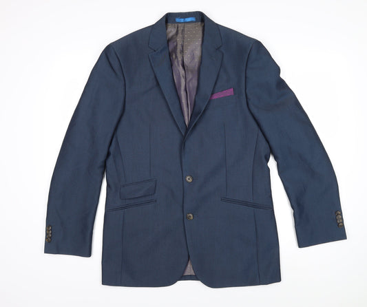 Greenwoods Mens Blue Houndstooth Polyester Jacket Blazer Size 38 Regular