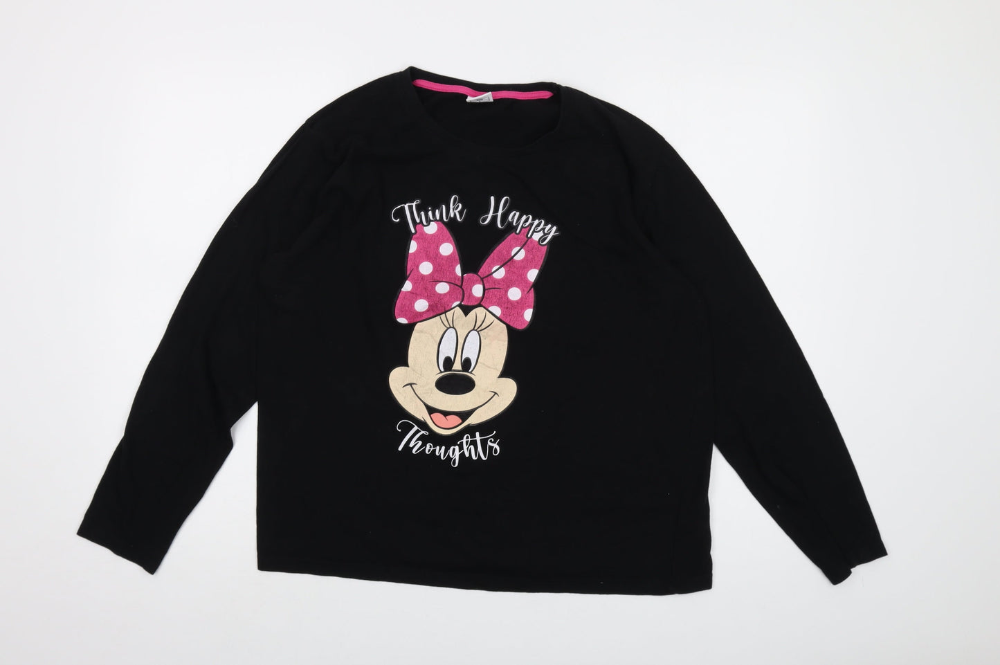 Disney Womens Black Cotton Basic T-Shirt Size L Crew Neck - Minnie Mouse