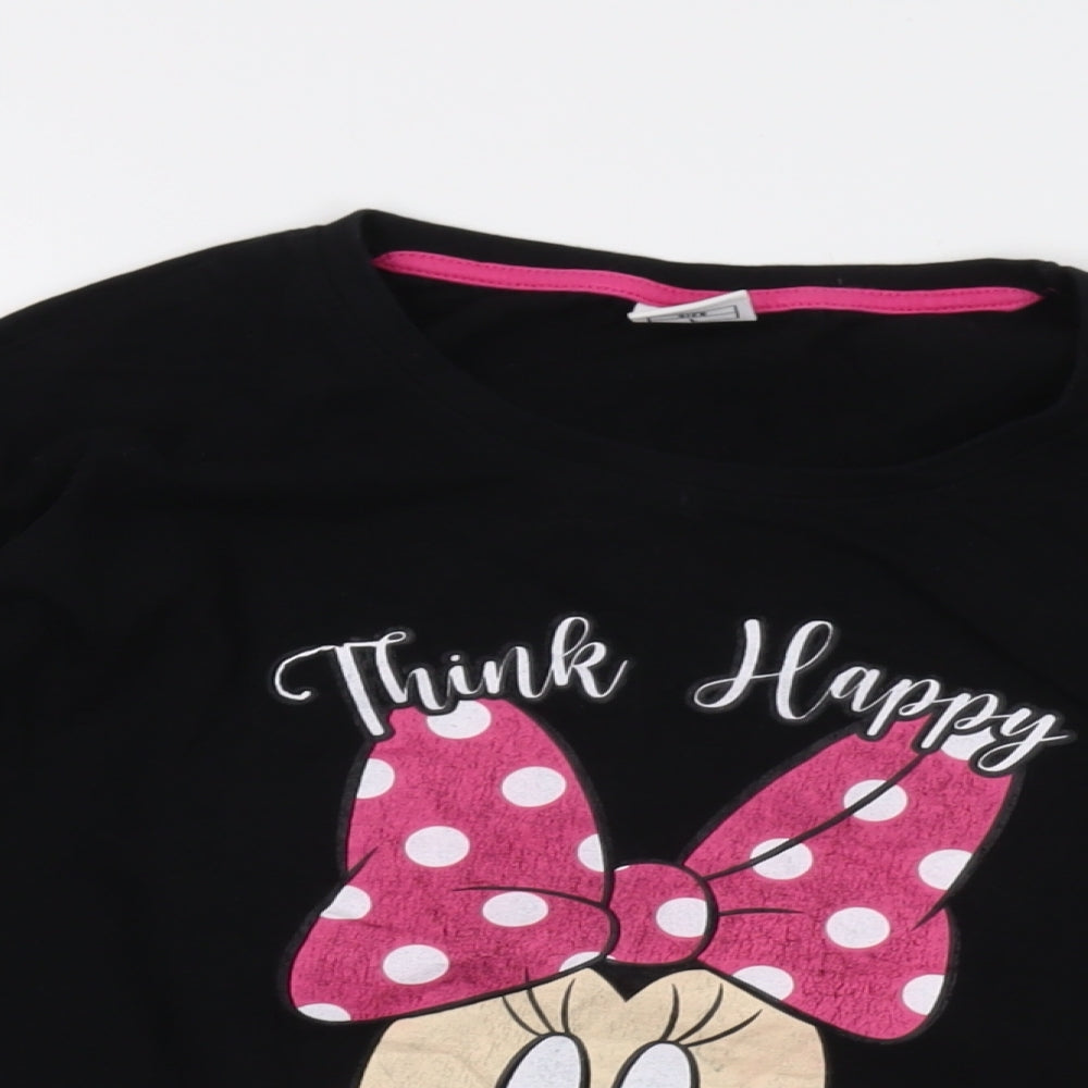 Disney Womens Black Cotton Basic T-Shirt Size L Crew Neck - Minnie Mouse