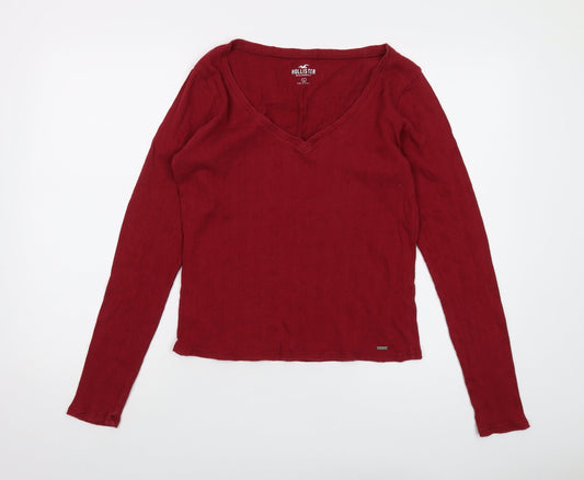 Hollister Womens Red Polyester Basic T-Shirt Size L V-Neck