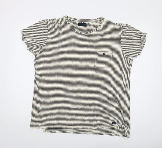The Academy Brand Mens Beige Striped Cotton T-Shirt Size 2XL Round Neck