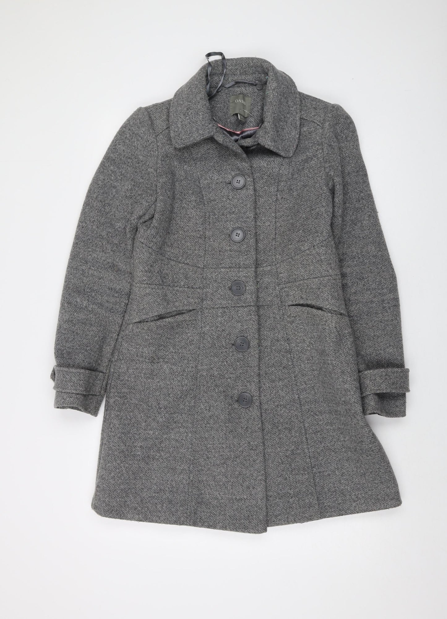 Oasis Womens Grey Overcoat Coat Size S Button
