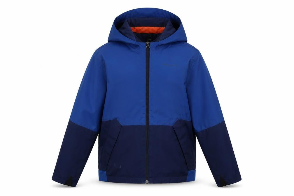 Front view of Quechua boys’ blue jacket, size 10, years zip