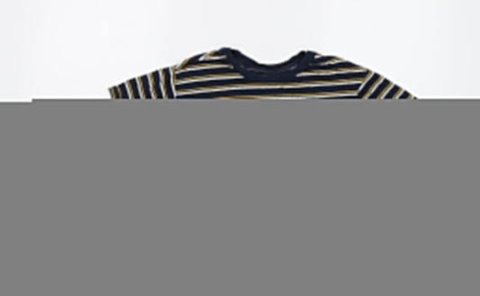 Pull&Bear Womens Blue Striped Cotton Basic T-Shirt Size S Crew Neck