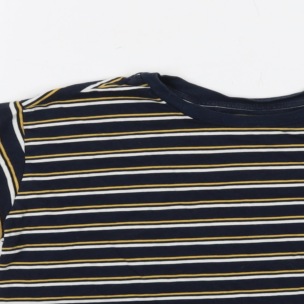 Pull&Bear Womens Blue Striped Cotton Basic T-Shirt Size S Crew Neck