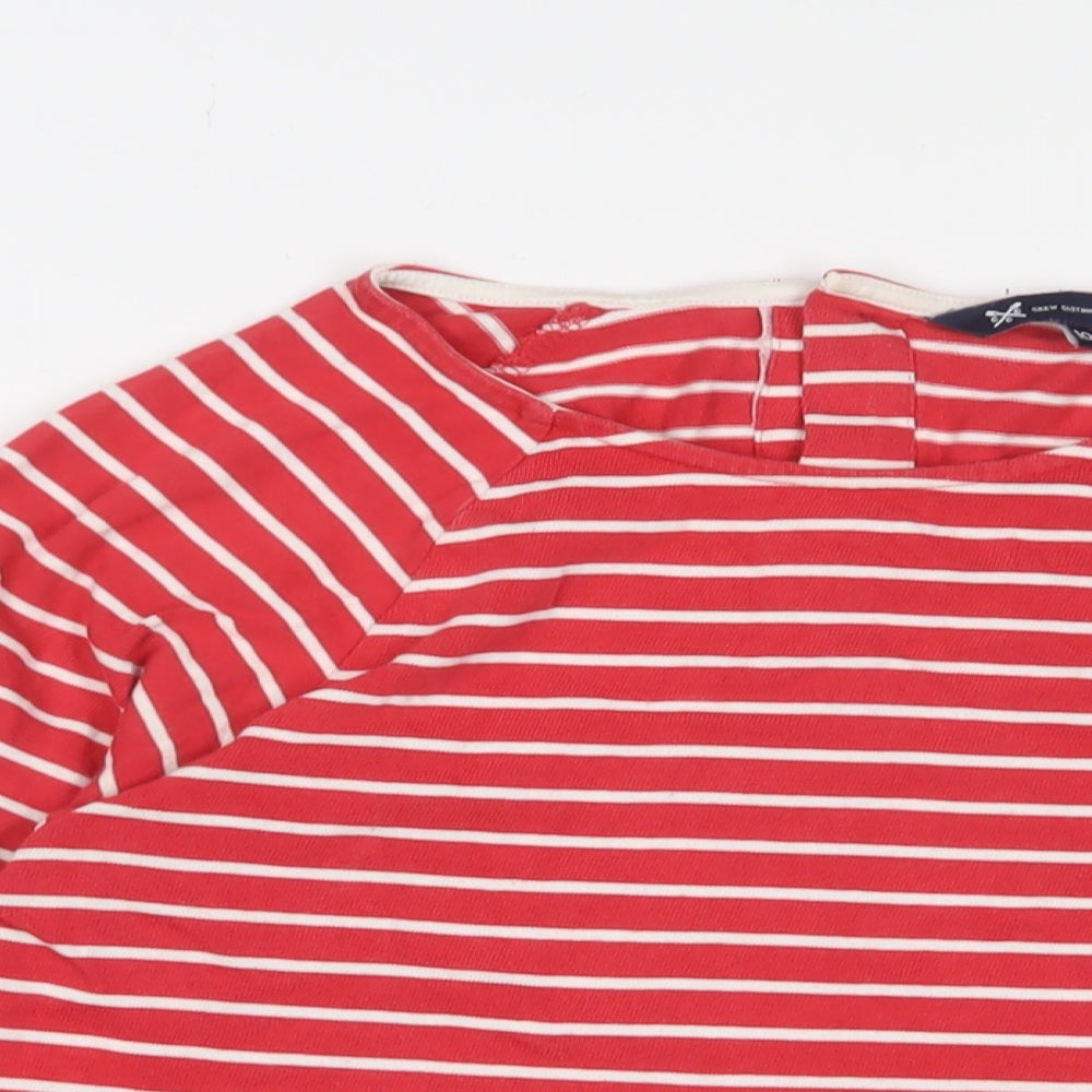 Crew Clothing Womens Red Striped Cotton Basic T-Shirt Size 10 Boat Neck - Logo, Embroidered
