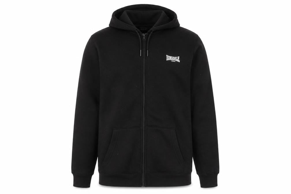 Mens UK S Regular Lonsdale Black Full Zip Hoodie