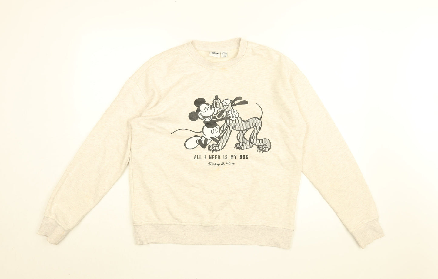 Disney Womens Beige Cotton Pullover Sweatshirt Size 2XS Pullover - Mickey Mouse and Pluto