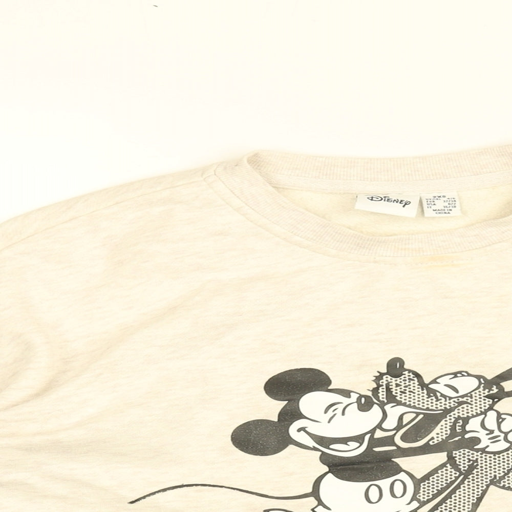 Disney Womens Beige Cotton Pullover Sweatshirt Size 2XS Pullover - Mickey Mouse and Pluto