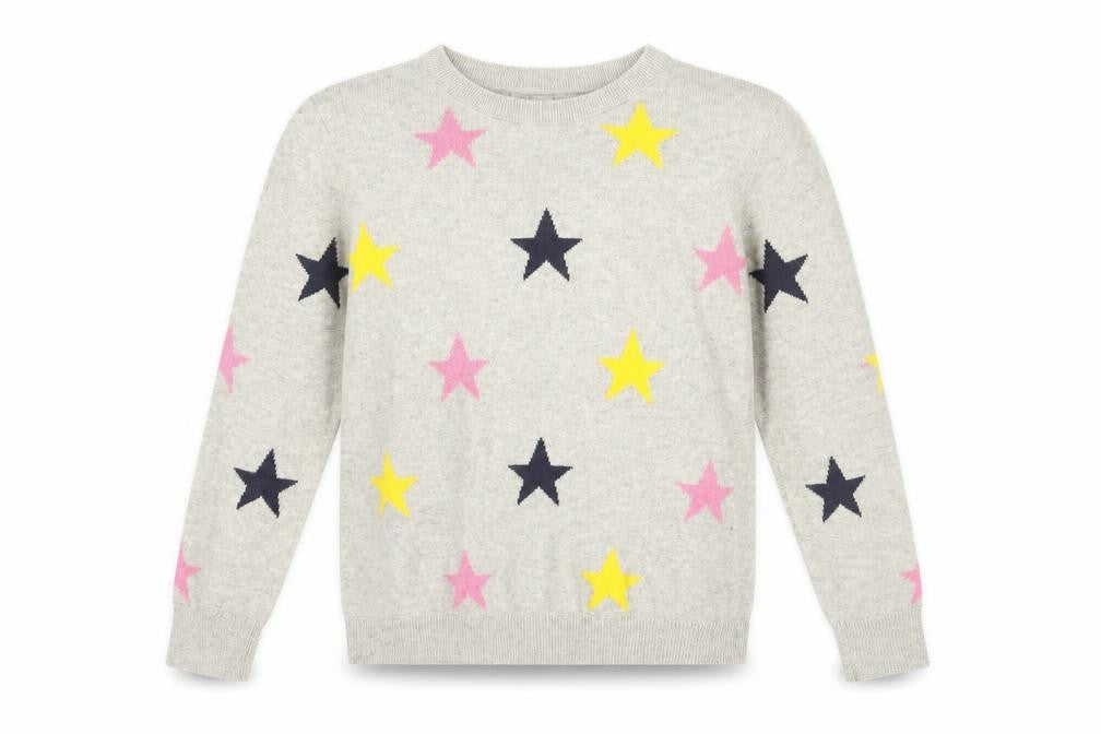 Gap Girls Grey Round Neck Geometric Cotton Pullover Jumper Size 12 Years Pullover - Star print