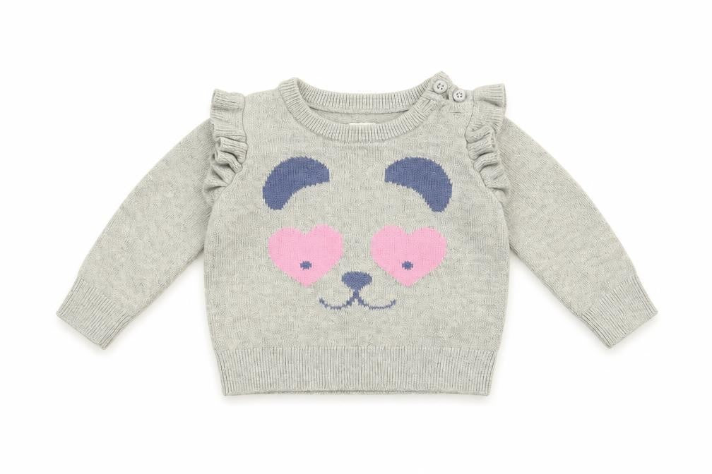 Front view of Gap Baby Grey Cotton jumper, size 3-6, Months Button - Bear Face