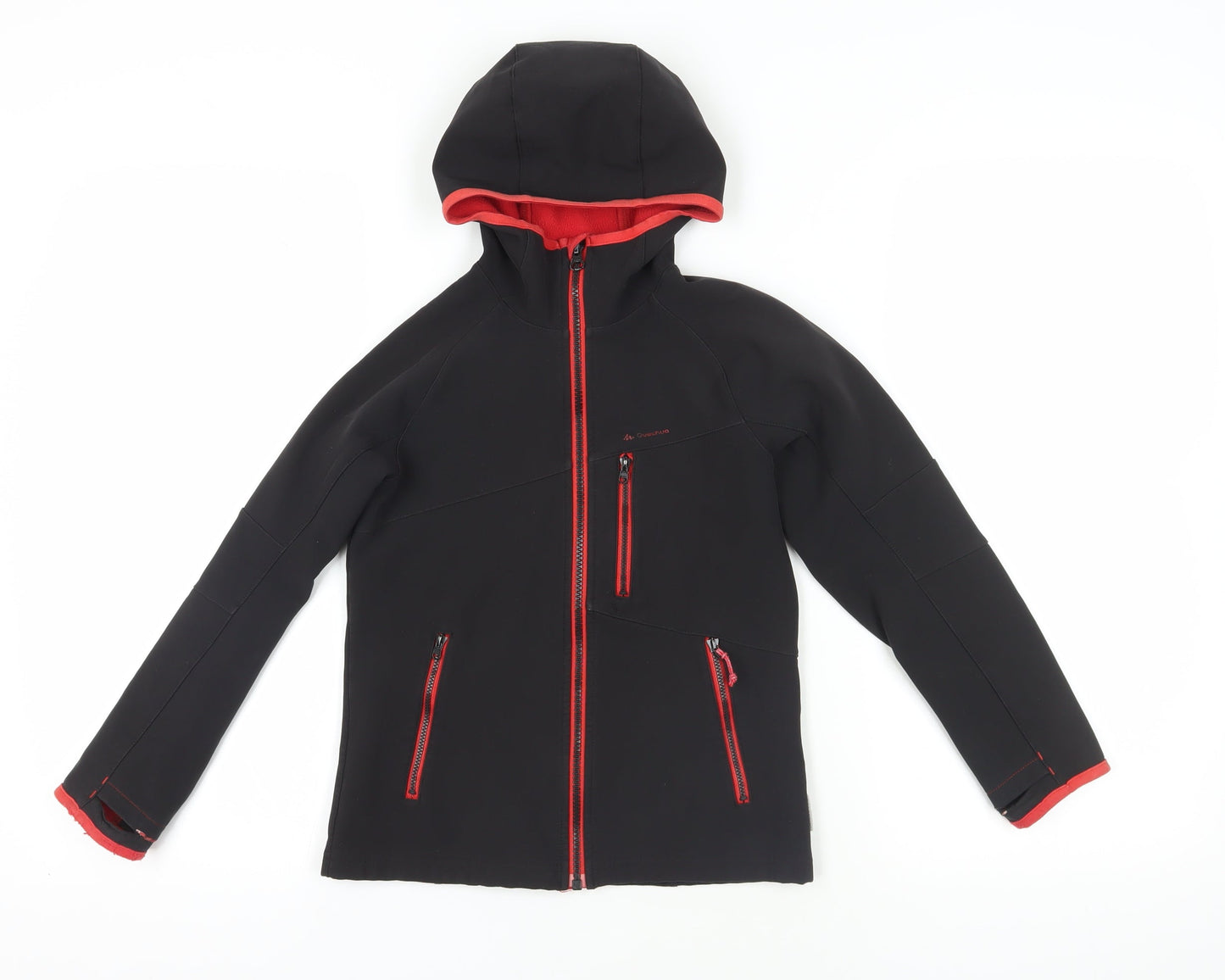 Oxylane Girls' Black Soft Shell Jacket, Size 8, Hooded