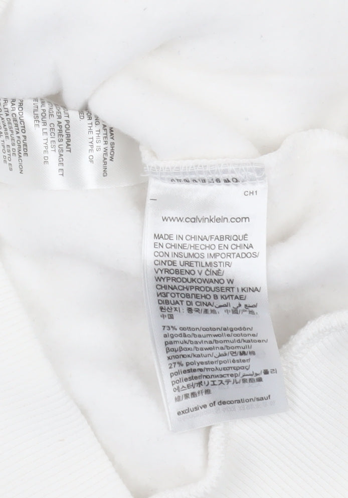 Calvin Klein White Pullover Hoodie, 2XS - Logo Style