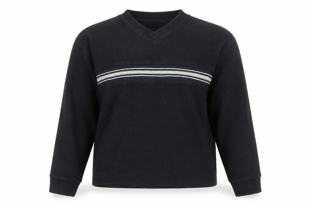 Petroleum Womens Black V-Neck Striped Sweatshirt, Size L