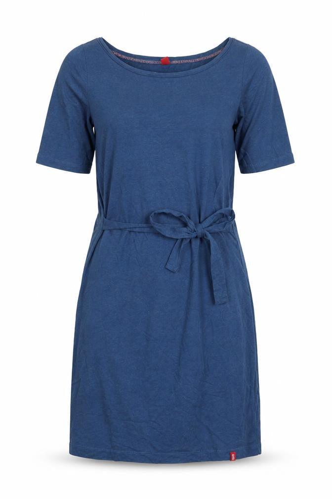 Front view of EDC women’s blue cotton a-line, size S, scoop neck pullover