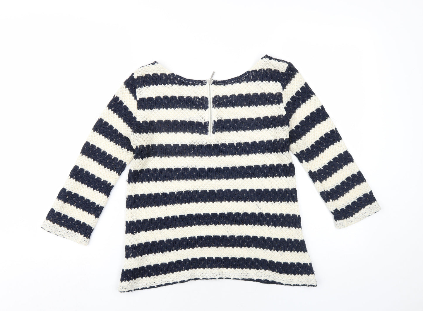Oasis Womens Blue Round Neck Striped Acrylic Pullover Jumper Size M