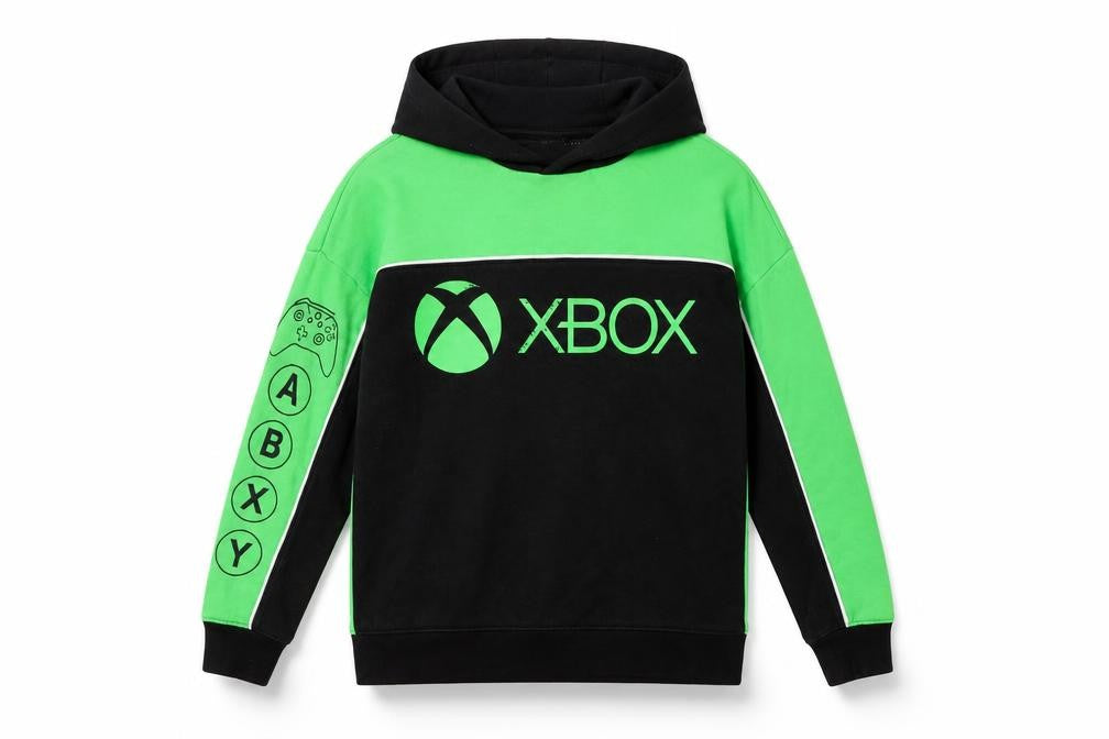 Front view of Xbox boys’ green cotton pullover hoodie, size 10-11, years pullover