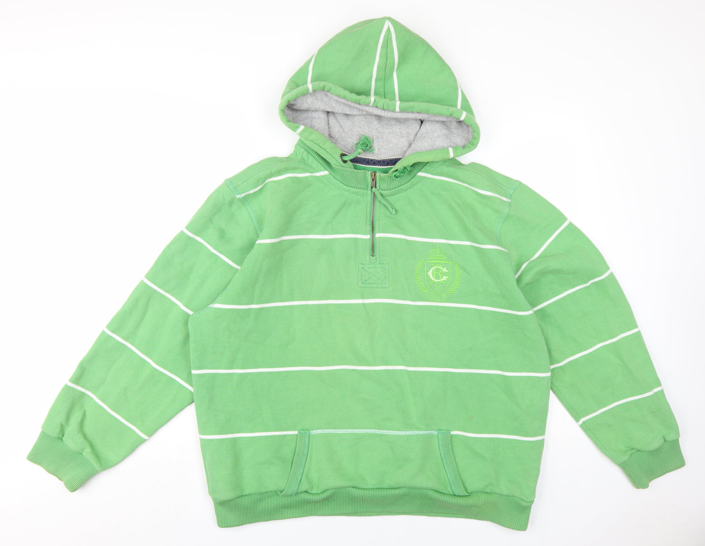 Crew Clothing Womens Green Striped Cotton Pullover Hoodie Size XL Zip