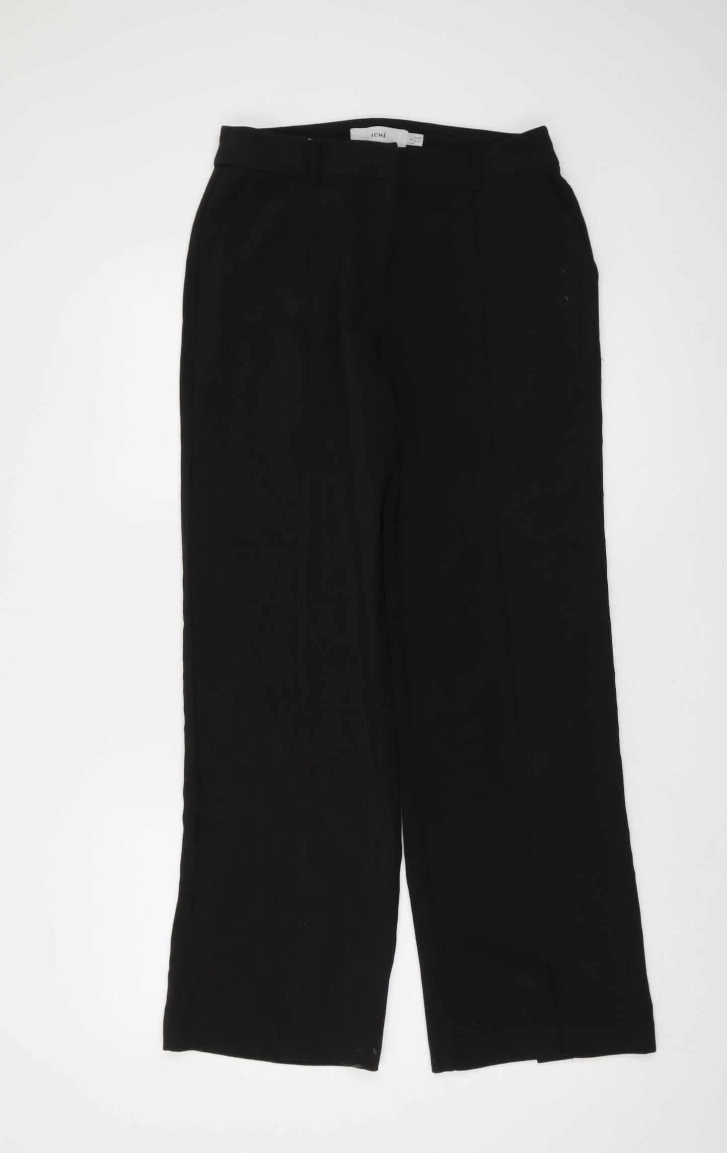 ICHI Womens Black Polyester Trousers Size 8 L30 in Regular Hook & Eye