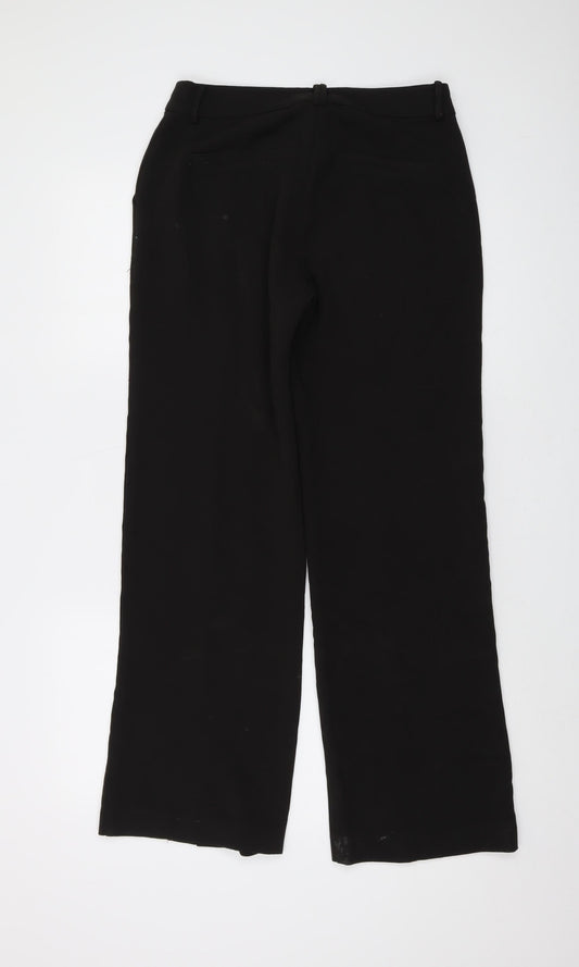ICHI Womens Black Polyester Trousers Size 8 L30 in Regular Hook & Eye