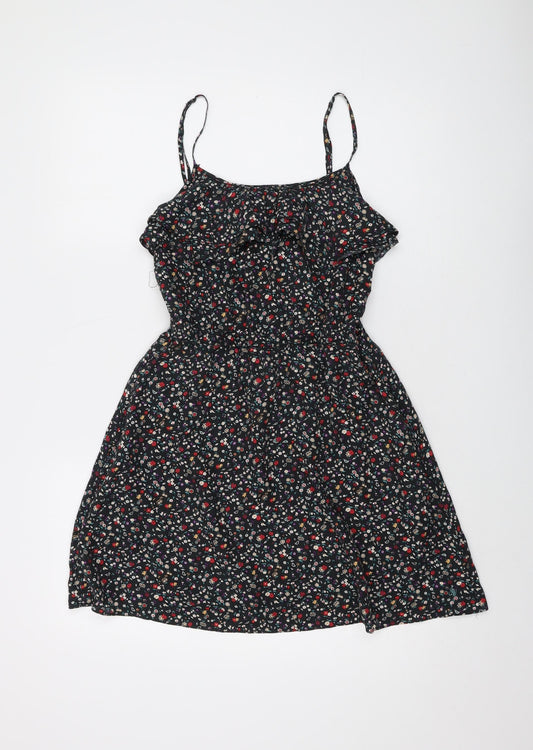 Jack Wills Womens Black Floral Silk Mini Size 8 Round Neck Pullover