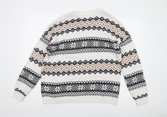 Hollister Mens Ivory Crew Neck Geometric Cotton Pullover Jumper Size S Long Sleeve