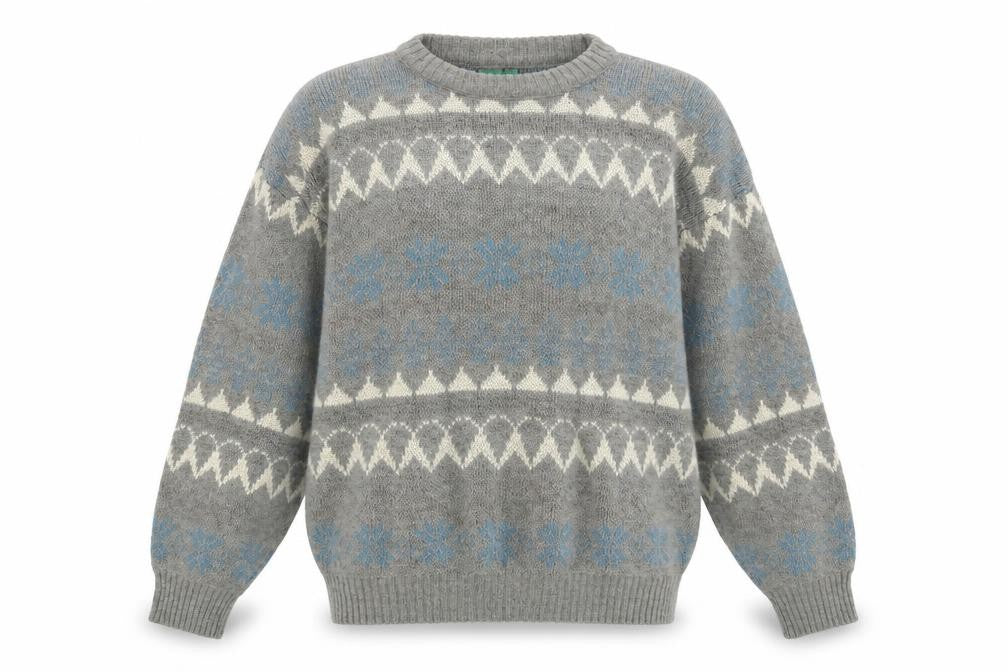 CANDA Womens Grey Round Neck Geometric Acrylic Pullover Jumper Size L