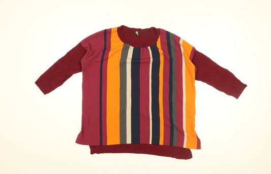 United Colors of Benetton Womens Red Striped Polyester Basic Blouse Size M Round Neck
