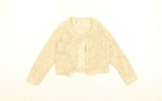 Monsoon Girls Beige Round Neck Nylon Cardigan Jumper Size 7-8 Years Button