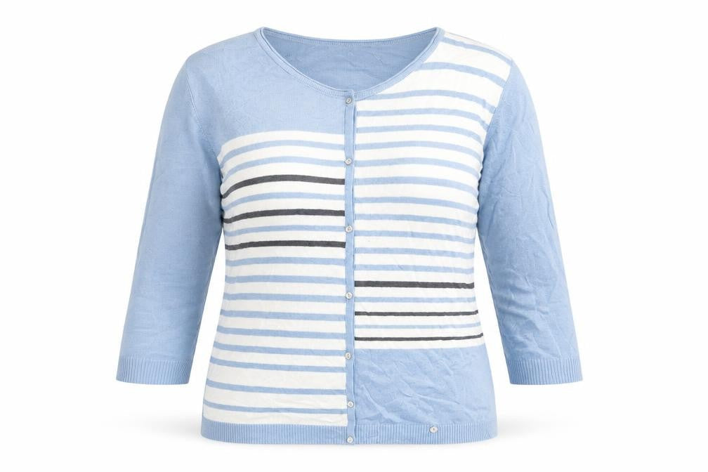 GolleHaug Womens Blue Striped Cotton Basic T-Shirt Size 16 Round Neck