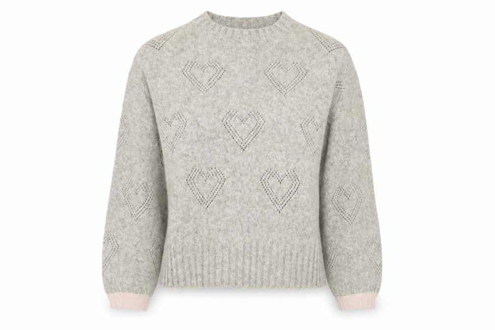 Crew Clothing Womens Grey Round Neck Geometric Acrylic Pullover Jumper Size 14 - Heart Print
