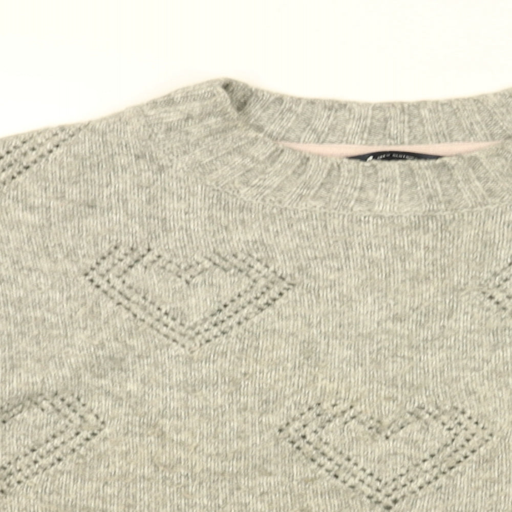 Crew Clothing Company Womens Grey Round Neck Geometric Acrylic Pullover Jumper Size 14 - Heart Print