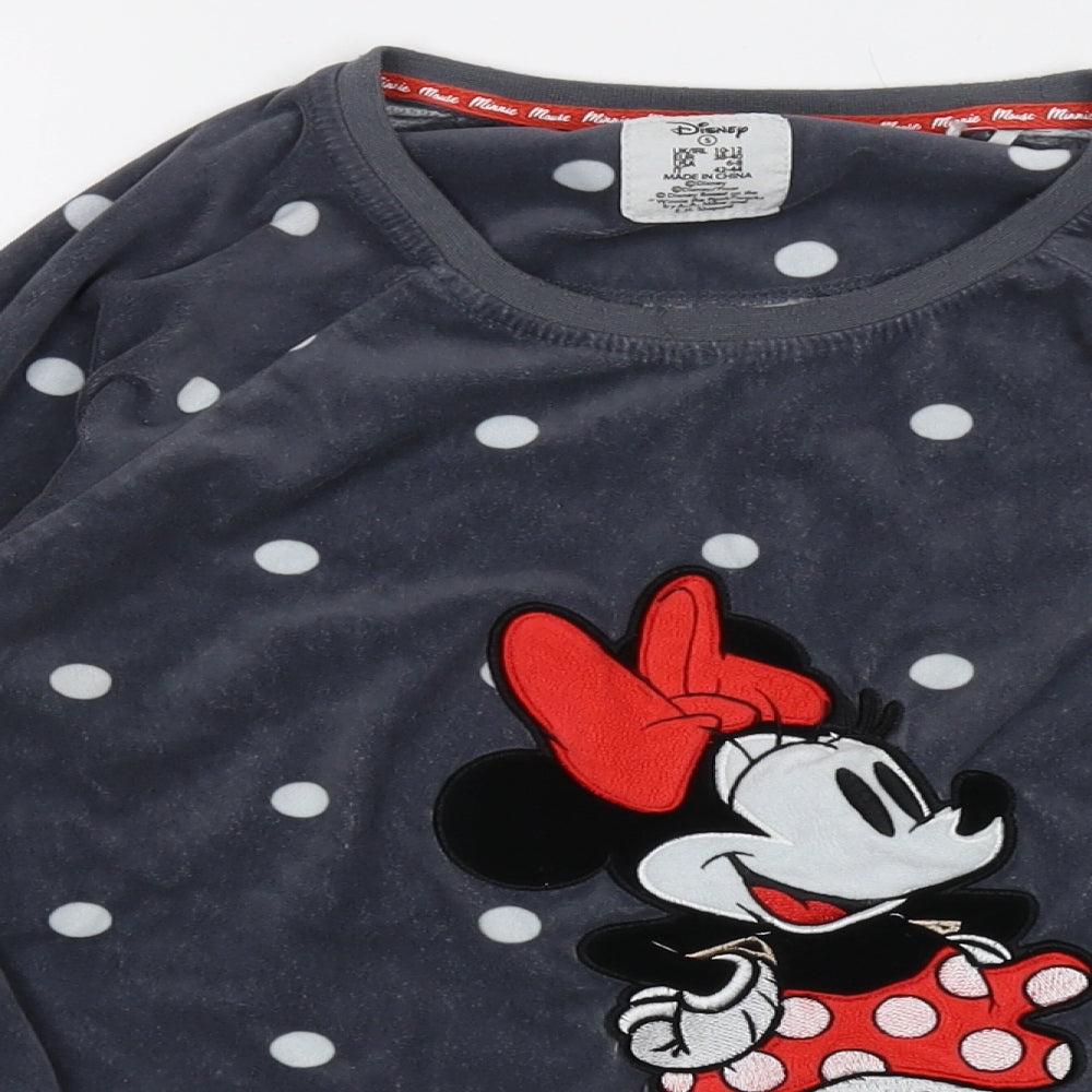 Disney Womens Grey Polka Dot Polyester Basic T-Shirt Size S Crew Neck - Minnie Mouse