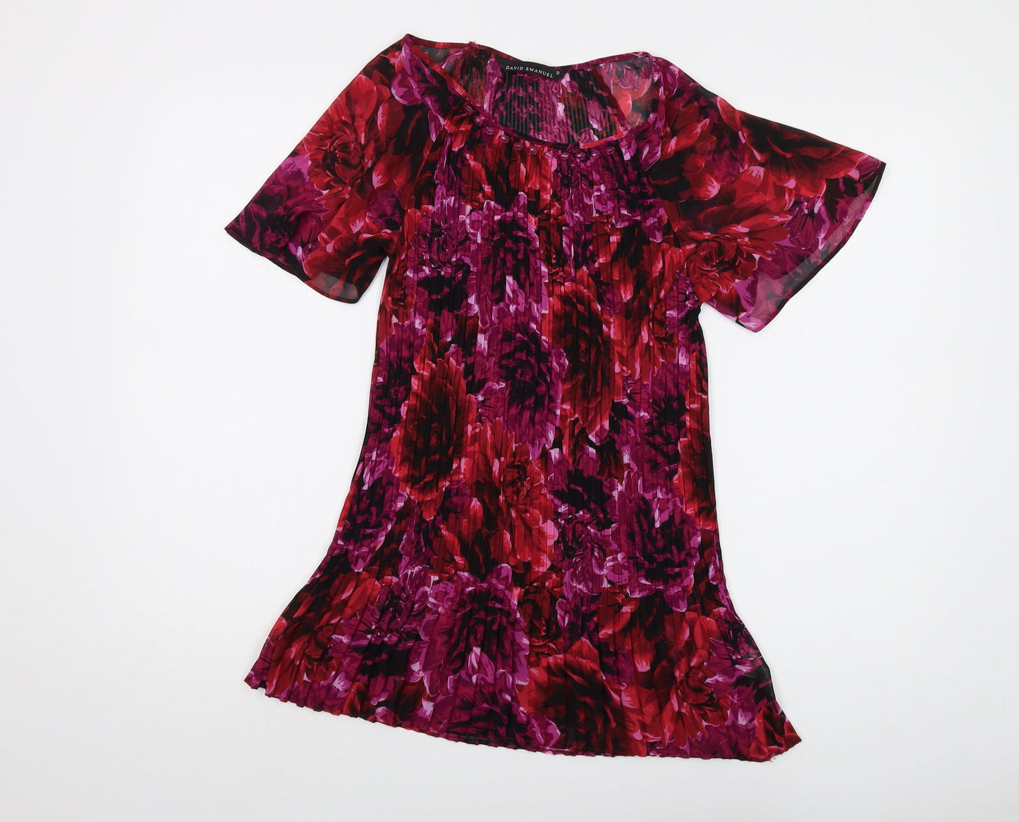 David Emanuel Womens Pink Floral Polyester Basic Blouse Size 12 Round Neck