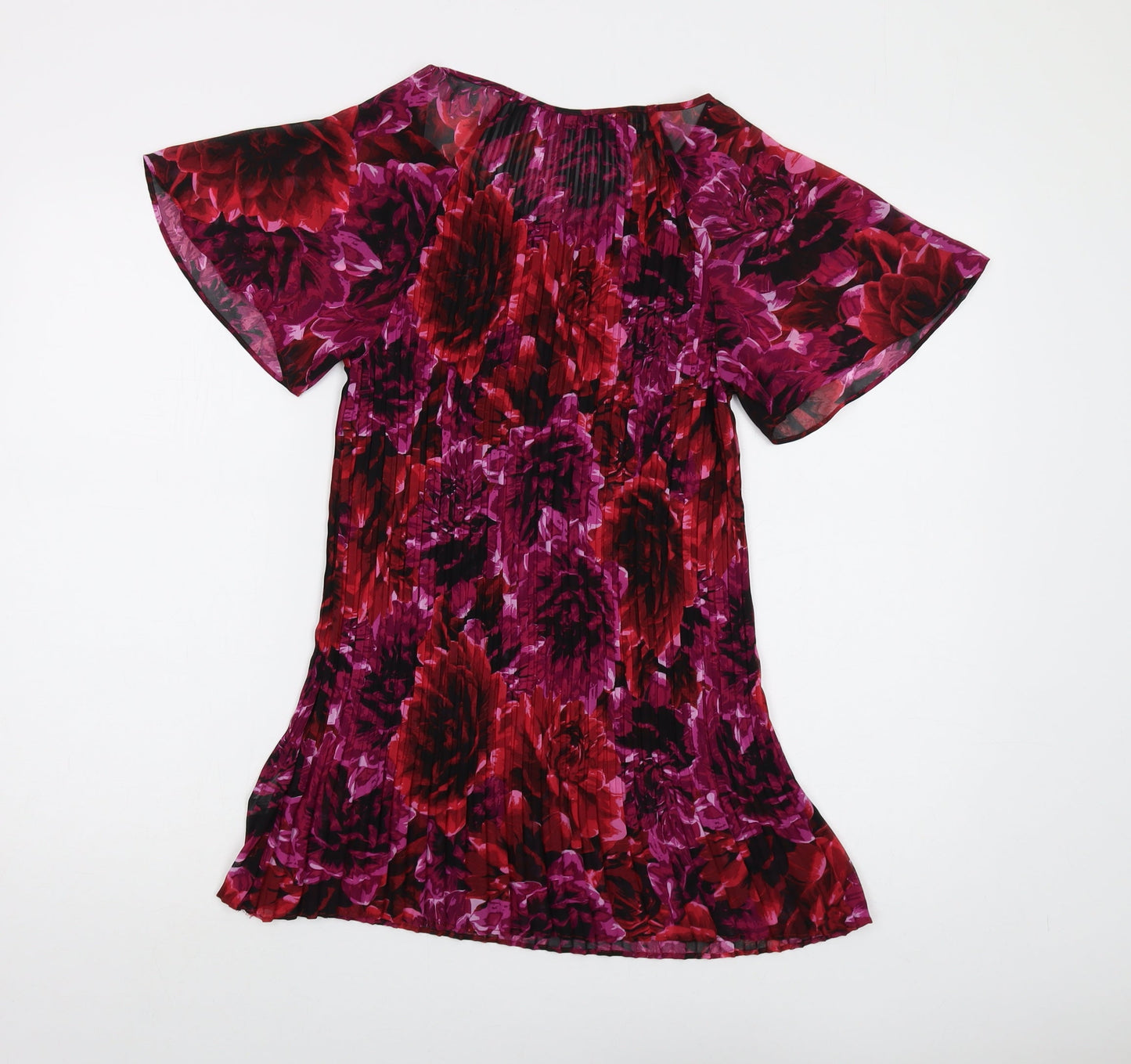David Emanuel Womens Pink Floral Polyester Basic Blouse Size 12 Round Neck