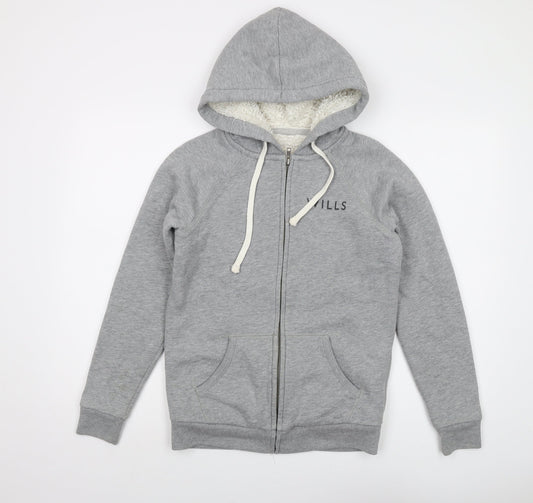Jack Wills Womens Grey Cotton Full Zip Hoodie Size 8 Zip