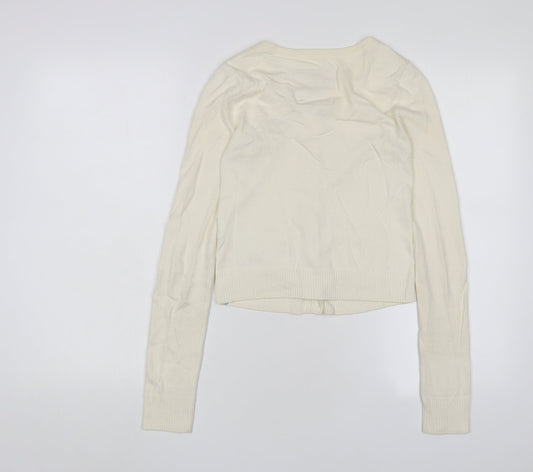 Hollister Womens Ivory Crew Neck Cotton Cardigan Jumper Size XS - Logo, Embroidered